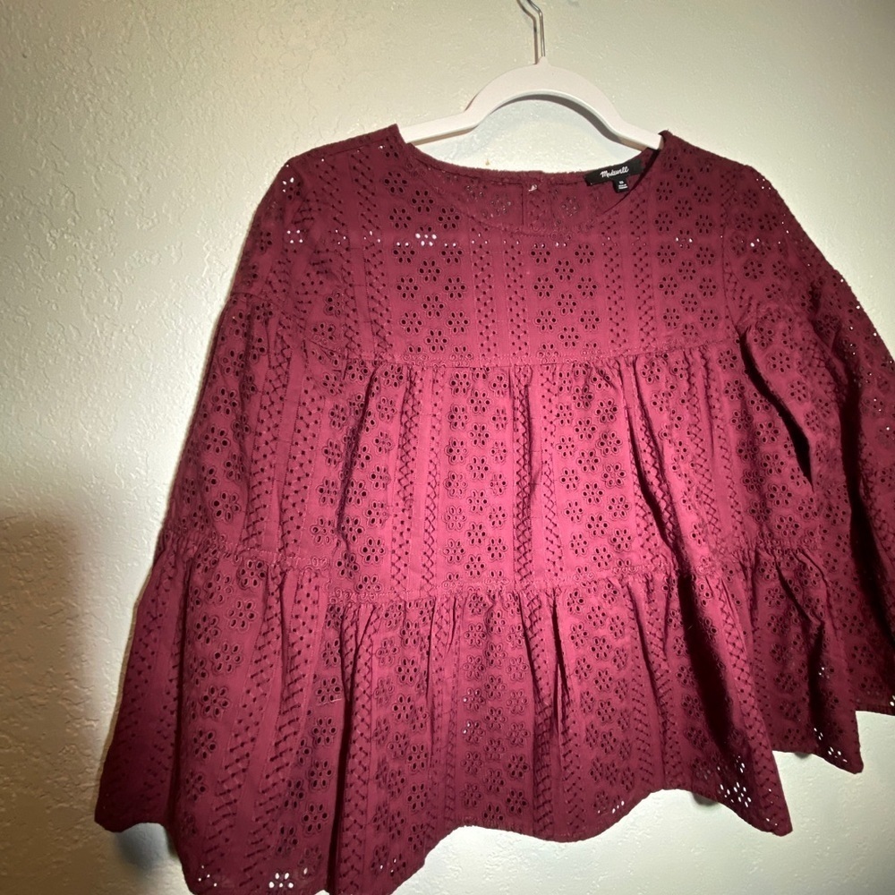 Madewell Womens Maroon Embroidery Blouse Sz XS